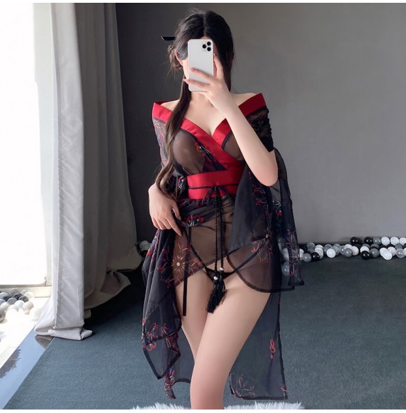 FEE ET MOI - Sexy Japanese Floral Print Kimono (Black Red) FEE ET MOI - Sexy Japanese Floral Print Kimono (Black Red)